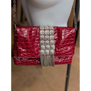White House Black Market Red Croc Embossed Shoulder Bag Silver Accent